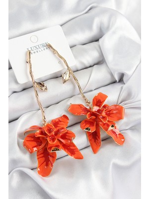 Pirinç Sallantılı Kırmızı Çiçek Renk Kadın Küpe - TJ-BKP10982