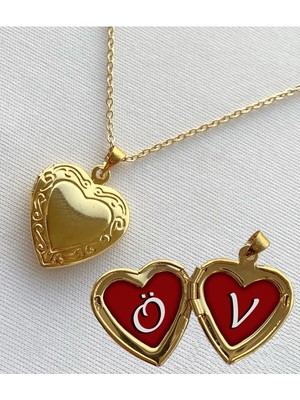 Bsb Çelik Ö V Harfli Epoksi Dolgulu Açılır Kapanır Kapaklı Kalp Sevgili Arkadaşlık Kolyesi