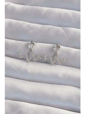Pirinç Gümüş Renk Zirkon Taşlı Zikzak Küpe - TJ-BKP9302
