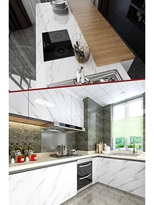 Storemax 5 Metre Mermer Desenli Mutfak Tezgah Üstü Yapışkanlı Folyo Beyaz Kolay Temizlik 1420