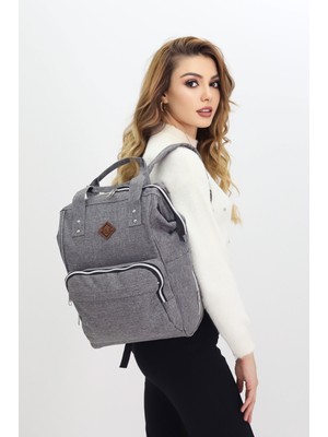 Probag Termal Bölmeli Gri Anne Bebek Sırt Çantası Melanj Kumaş Su Geçirmez Bebek Bakım Çantası Puset Uyumlu