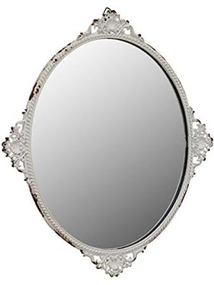 Storemax SB-6081 M Cottage Spiegel, Oval Mit Getragen Weiß Details
