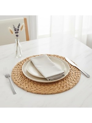 Storemax 6'lı Amerikan Servis Hasır Supla Yuvarlak Bambu Örgü Büyük Boy 37CM - Masa Dekorasyonu ve Sunum Tabağı Altlığı