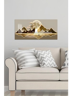 KutuTR 3D Görünümlü 2d Baskı Temperli Cam Tablo 60X30 cm Uv Baskı – Ay ve Altın Dağ Manzarası TVD094