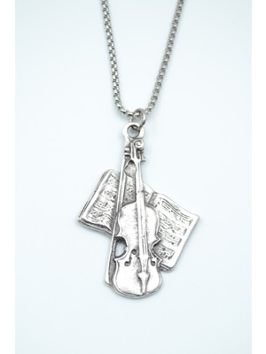 Alooya Keman - Nota Defteri Gümüş Kaplama Örme Zincir Kolye