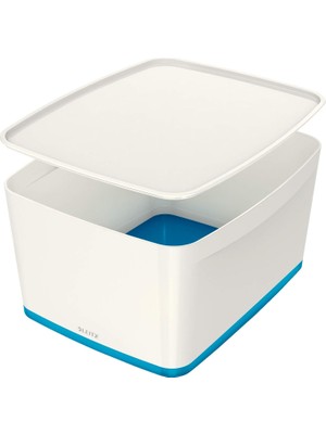 Storemax 52161036 A4 Mybox Kapaklı Geniş Saklama Kutusu, Beyaz/metalik Mavi
