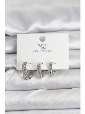 Gümüş Renk Pirinç Zirkon Taşlı Kalpli Kadın Küpe - TJ-BKP11345