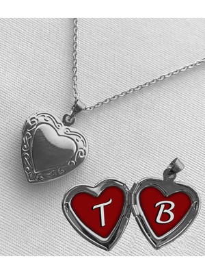 Bsb Çelik T B Harfli Açılır Kapanır Kapaklı Kalp Sevgili Arkadaşlık Kolyesi Epoksi Dolgulu Gümüş Renk