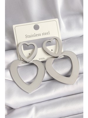 316L Çelik Gümüş Renk Kalp Kadın Küpe - TJ-BKP9713