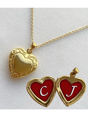 Bsb Çelik C J Harfli Epoksi Dolgulu Açılır Kapanır Kapaklı Kalp Sevgili Arkadaşlık Kolyesi