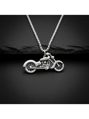 Alooya Chopper Motor Gümüş Kaplama Örme Zincir Kolye