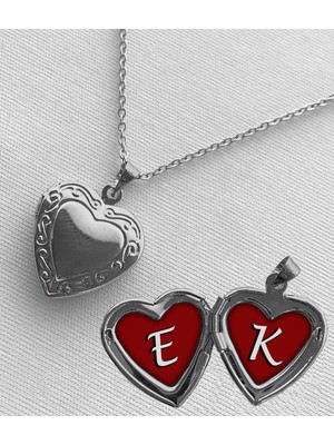 Bsb Çelik E K Harfli Açılır Kapanır Kapaklı Kalp Sevgili Arkadaşlık Kolyesi Epoksi Dolgulu Gümüş Renk