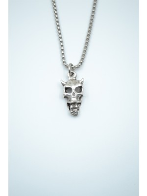 Alooya Minimal Diablo - Şeytan Gümüş Kaplama Örme Zincir Kolye