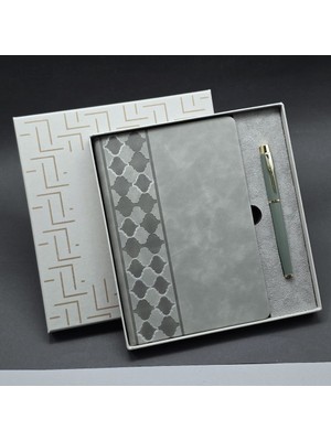 Kutulu Gri Defter ve Metal Kalem Seti