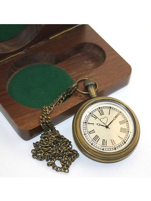 Ahşap Kutulu Pirinç Köstekli Saat 5