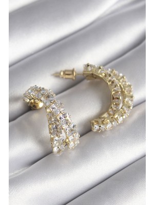 Pirinç Renk Zirkon Taşlı Kadın Küpe - TJ-BKP8625