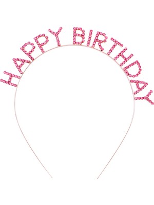 Pembe Kristal Taşlı Happy Birthday Taçı