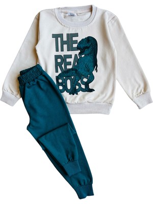 Alkın Kids 4-10 Yaş Erkek Çocuk Iki Iplik Şardonlu Dinozor Baskılı Eşofman Takımı