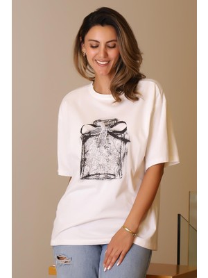 Nazen Giyim Sıfır Yaka Basıc Kadın Ekru  T-Shirt  29456-2Y5