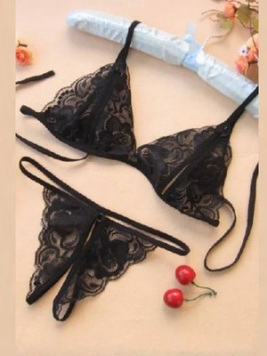 Büyük Beden Fantezi Siyah Dantelli Seksi Sütyen Külot Takım