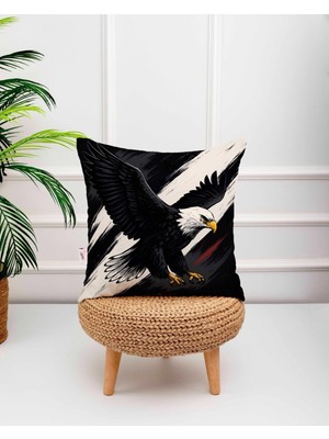Modern Kartal  Siyah Beyaz Tasarımlı Dijital Baskılı Kırlent Kılıfı