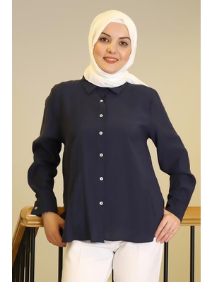 Nazen Giyim Uzun Kollu Navy Kadın Gömlek  32207-2Y5