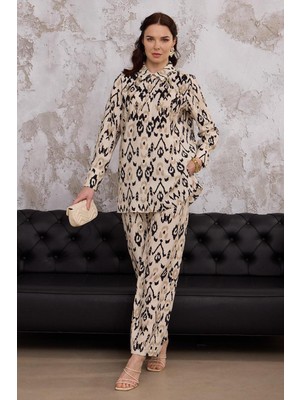 Nazen Giyim Etnik Desenli Işlemeli Cupra Bej  Takım MA24.20-2Y5