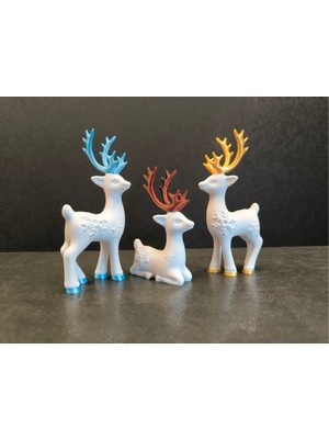 Genç 3D 3’lü Kar Tanesi Desenli Geyik Seti | Yılbaşı ve Noel Dekoru | Masa, Raf ve Vitrin Süsü