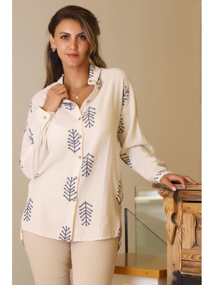 Nazen Giyim Etnik Desenli Taş Kadın Gömlek  3280-2Y5