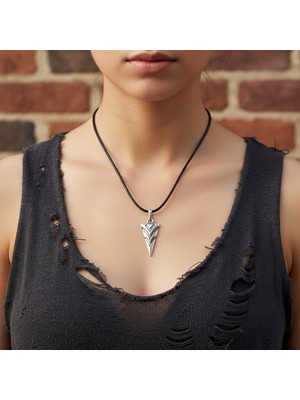 Alooya Mayalar Ok Ucu Gümüş Kaplama Deri İp Kolye