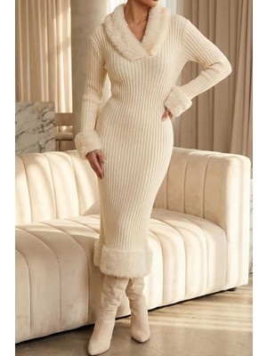 Gülseli Kadın Yumoş Sakallı Triko Elbise P-00019573