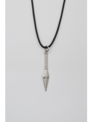 Alooya Anime Ninja Kunai Siyah Deri İp Kolye - Antik Gümüş Kaplama - Kadın Erkek - 60 cm