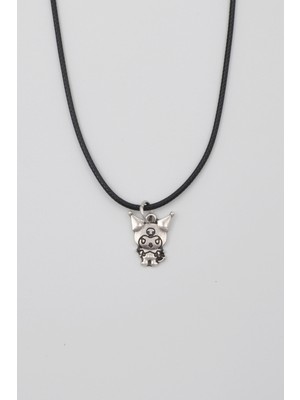 Alooya Sanrio Kuromi Kolye - PU Deri İp Zincirli Unisex Gümüş Kaplama - 60 cm