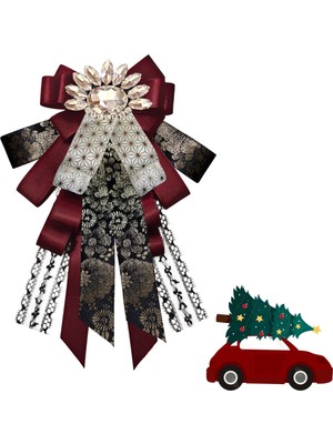 Pegu Yeni Yıl , Noel , Christmas ,Bordo Saten Broş