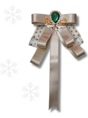 Pegu Yeni Yıl , Noel , Christmas ,Ekru Saten Broş