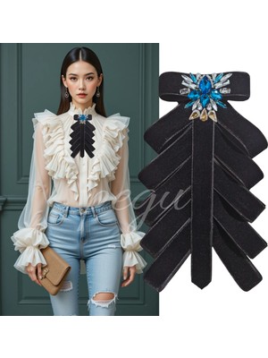 Pegu Zümrüt Damla Taş I Çok Katlı Siyah Kadife El Yapımı Broş