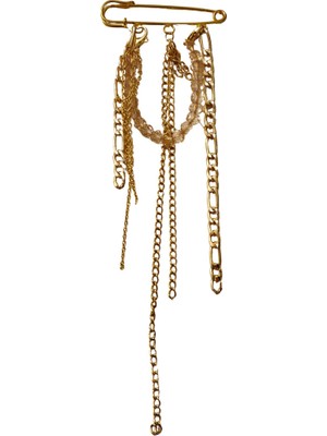 Pegu Büyük Boyaltın Renk Kaplama Zincirli Iskoç İğnesi ,boncuk Rengi Açık Pembedir.