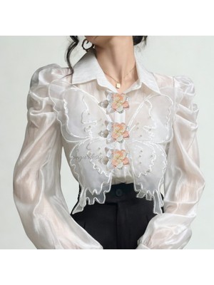 Pegu Kurdeleli Çiçek 1 Adet Trend Düğme Broş , Düğme Geçirme Aparatlı