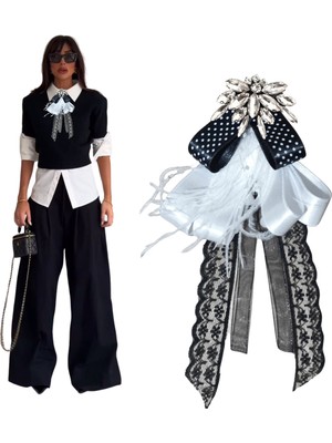 Pegu Taşlı,Tüylü Beyaz Saten Yaka Çiçeği,Yaka Broş,Okul,Çanta,Şal,Gömlek Aksesuar