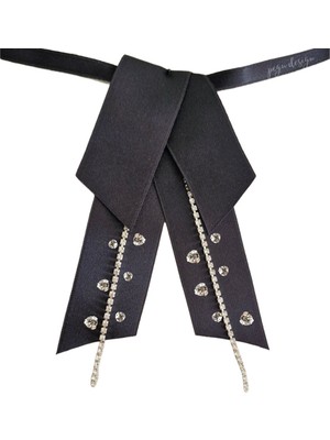 Pegu Taşlı, Siyah Saten,Kravat Yaka Çiçeği,Yaka Broş,Okul,Çanta,Şal,Gömlek Aksesuar