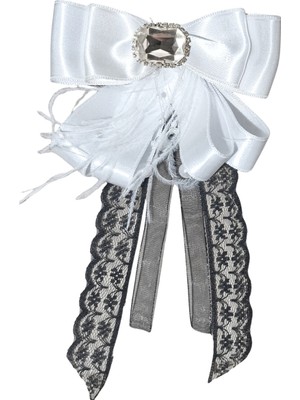 Pegu Taşlı,Tüylü Beyaz Saten Yaka Çiçeği,Yaka Broş,Okul,Çanta,Şal,Gömlek Aksesuar