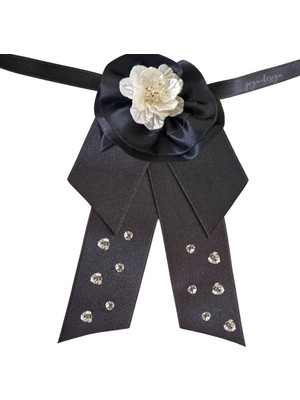 Pegu Taşlı,Güllü Siyah Saten,Kravat Yaka Çiçeği,Yaka Broş,Okul,Çanta,Şal,Gömlek Aksesuar