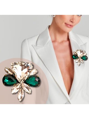Pegu Zümrüt - Gümüş Renk Zirkon Taşlı El Yapımı ,Yaka Broş,Yaka Çiçeği,Okul,İş,Hediyelik