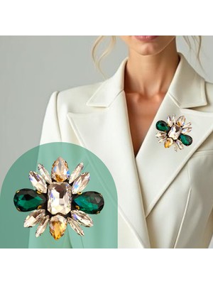 Pegu Zümrüt - Gümüş Renk Zirkon Taşlı El Yapımı ,Yaka Broş,Yaka Çiçeği,Okul,İş,Hediyelik