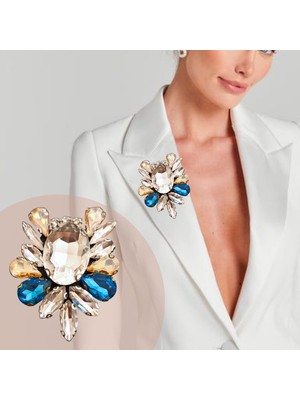 Pegu Lacivert- Gümüş Renk Zirkon Taşlı El Yapımı ,Yaka Broş,Yaka Çiçeği,Okul,İş,Hediyelik