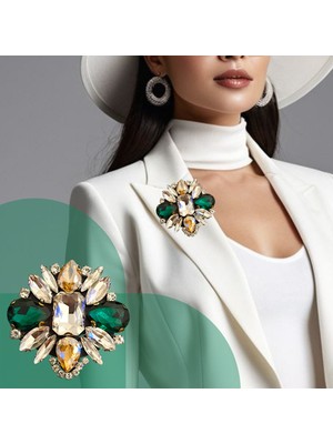 Pegu Zümrüt - Gümüş Renk Zirkon Taşlı El Yapımı ,Yaka Broş,Yaka Çiçeği,Okul,İş,Hediyelik