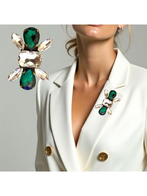 Pegu Zümrüt - Gümüş Renk Zirkon Taşlı El Yapımı ,Yaka Broş,Yaka Çiçeği,Okul,İş,Hediyelik