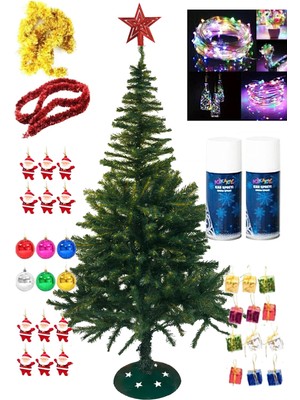 Empressco 150 cm Yılbaşı Çam Ağacı Seti, Rgb LED Işık, Süsler ve Kar Spreyiyle 33 Parça