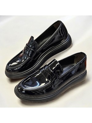 KAFKASLAR AYAKKABI Düz Siyah Parlak Erkek Çocuk 36-37-38-39 Klasik Oxfort Laofer Ayakkabı