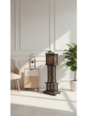 HDF Kişiye Özel Isim Yazılı Ahşap Büyük Boy Yer Saati Modern Salon&ofis Dekoratif Köşe Saati | 100X30CM